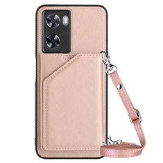 Soft Luxury Leather Snap On Case Cover YB3 for Oppo A77 4G Rose Gold