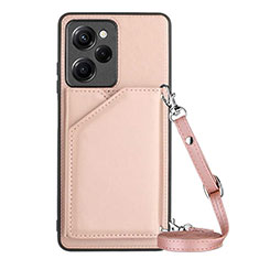 Soft Luxury Leather Snap On Case Cover YB3 for Xiaomi Poco X5 Pro 5G Rose Gold