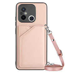 Soft Luxury Leather Snap On Case Cover YB3 for Xiaomi Redmi 12C 4G Rose Gold