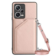 Soft Luxury Leather Snap On Case Cover YB3 for Xiaomi Redmi Note 12 5G Rose Gold