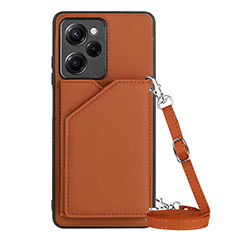 Soft Luxury Leather Snap On Case Cover YB3 for Xiaomi Redmi Note 12 Pro Speed 5G Brown