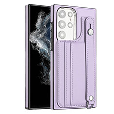 Soft Luxury Leather Snap On Case Cover YB4 for Samsung Galaxy S22 Ultra 5G Purple