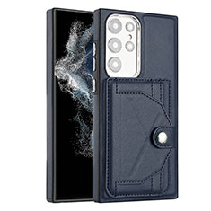 Soft Luxury Leather Snap On Case Cover YB5 for Samsung Galaxy S22 Ultra 5G Blue