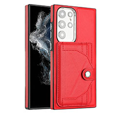 Soft Luxury Leather Snap On Case Cover YB5 for Samsung Galaxy S22 Ultra 5G Red