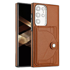 Soft Luxury Leather Snap On Case Cover YB5 for Samsung Galaxy S24 Ultra 5G Brown