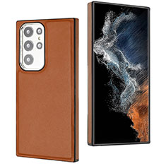Soft Luxury Leather Snap On Case Cover YB6 for Samsung Galaxy S23 Ultra 5G Brown