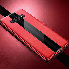 Soft Silicone Gel Leather Snap On Case Cover A01 for Samsung Galaxy S10 Red