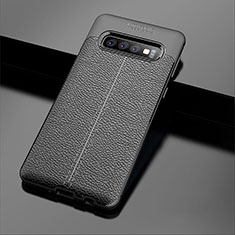 Soft Silicone Gel Leather Snap On Case Cover A02 for Samsung Galaxy S10 Plus Black