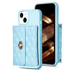 Soft Silicone Gel Leather Snap On Case Cover BF1 for Apple iPhone 13 Blue