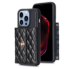 Soft Silicone Gel Leather Snap On Case Cover BF1 for Apple iPhone 13 Pro Black