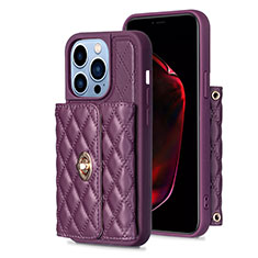 Soft Silicone Gel Leather Snap On Case Cover BF1 for Apple iPhone 13 Pro Purple