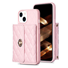 Soft Silicone Gel Leather Snap On Case Cover BF1 for Apple iPhone 15 Plus Rose Gold