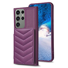 Soft Silicone Gel Leather Snap On Case Cover BF1 for Samsung Galaxy S23 Ultra 5G Purple