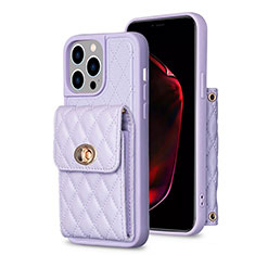 Soft Silicone Gel Leather Snap On Case Cover BF2 for Apple iPhone 13 Pro Clove Purple