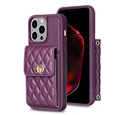 Soft Silicone Gel Leather Snap On Case Cover BF2 for Apple iPhone 13 Pro Purple
