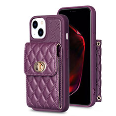 Soft Silicone Gel Leather Snap On Case Cover BF2 for Apple iPhone 13 Purple