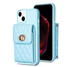 Soft Silicone Gel Leather Snap On Case Cover BF2 for Apple iPhone 14 Blue