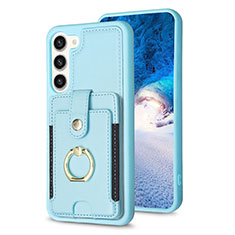 Soft Silicone Gel Leather Snap On Case Cover BF2 for Samsung Galaxy S22 5G Mint Blue