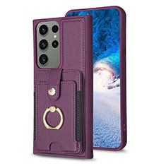 Soft Silicone Gel Leather Snap On Case Cover BF2 for Samsung Galaxy S22 Ultra 5G Purple