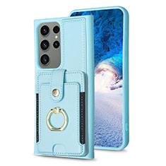 Soft Silicone Gel Leather Snap On Case Cover BF2 for Samsung Galaxy S23 Ultra 5G Mint Blue