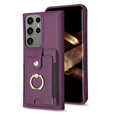 Soft Silicone Gel Leather Snap On Case Cover BF2 for Samsung Galaxy S24 Ultra 5G Purple