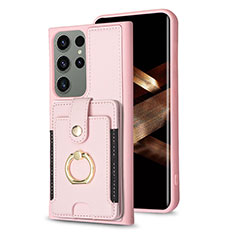 Soft Silicone Gel Leather Snap On Case Cover BF2 for Samsung Galaxy S24 Ultra 5G Rose Gold