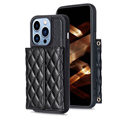 Soft Silicone Gel Leather Snap On Case Cover BF3 for Apple iPhone 13 Pro Black