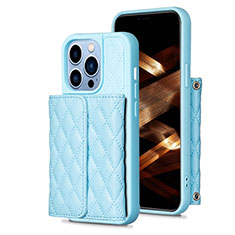 Soft Silicone Gel Leather Snap On Case Cover BF3 for Apple iPhone 13 Pro Blue