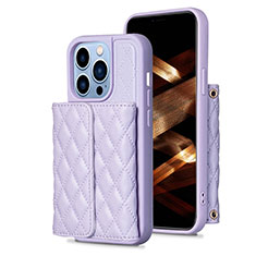 Soft Silicone Gel Leather Snap On Case Cover BF3 for Apple iPhone 13 Pro Max Clove Purple