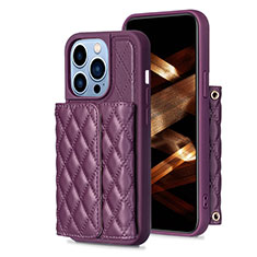 Soft Silicone Gel Leather Snap On Case Cover BF3 for Apple iPhone 13 Pro Purple