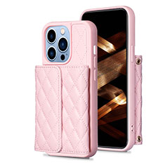 Soft Silicone Gel Leather Snap On Case Cover BF3 for Apple iPhone 13 Pro Rose Gold