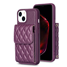 Soft Silicone Gel Leather Snap On Case Cover BF3 for Apple iPhone 14 Purple
