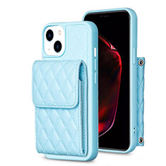 Soft Silicone Gel Leather Snap On Case Cover BF3 for Apple iPhone 15 Plus Blue