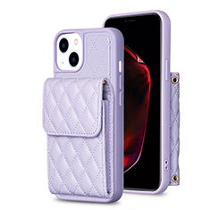 Soft Silicone Gel Leather Snap On Case Cover BF3 for Apple iPhone 15 Plus Clove Purple