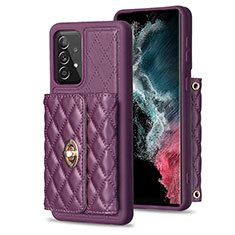 Soft Silicone Gel Leather Snap On Case Cover BF3 for Samsung Galaxy A52 4G Purple