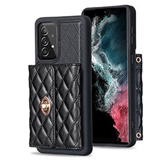 Soft Silicone Gel Leather Snap On Case Cover BF3 for Samsung Galaxy A52 5G Black