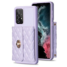 Soft Silicone Gel Leather Snap On Case Cover BF3 for Samsung Galaxy A52 5G Clove Purple
