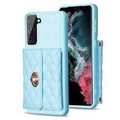 Soft Silicone Gel Leather Snap On Case Cover BF3 for Samsung Galaxy S21 FE 5G Sky Blue