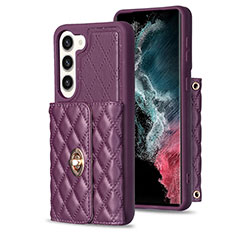 Soft Silicone Gel Leather Snap On Case Cover BF3 for Samsung Galaxy S22 5G Purple