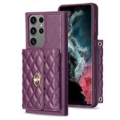 Soft Silicone Gel Leather Snap On Case Cover BF3 for Samsung Galaxy S22 Ultra 5G Purple