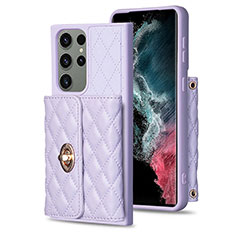 Soft Silicone Gel Leather Snap On Case Cover BF3 for Samsung Galaxy S23 Ultra 5G Clove Purple