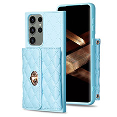 Soft Silicone Gel Leather Snap On Case Cover BF3 for Samsung Galaxy S24 Ultra 5G Mint Blue