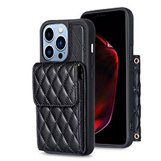 Soft Silicone Gel Leather Snap On Case Cover BF4 for Apple iPhone 13 Pro Max Black