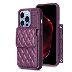 Soft Silicone Gel Leather Snap On Case Cover BF4 for Apple iPhone 13 Pro Purple
