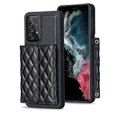 Soft Silicone Gel Leather Snap On Case Cover BF4 for Samsung Galaxy A52 4G Black