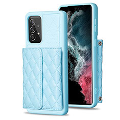 Soft Silicone Gel Leather Snap On Case Cover BF4 for Samsung Galaxy A52 5G Sky Blue