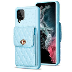 Soft Silicone Gel Leather Snap On Case Cover BF4 for Samsung Galaxy M12 Sky Blue