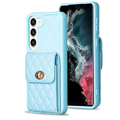 Soft Silicone Gel Leather Snap On Case Cover BF4 for Samsung Galaxy S23 Plus 5G Mint Blue