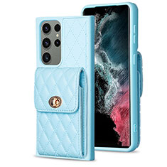Soft Silicone Gel Leather Snap On Case Cover BF4 for Samsung Galaxy S23 Ultra 5G Mint Blue