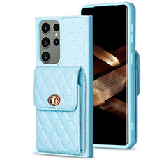 Soft Silicone Gel Leather Snap On Case Cover BF4 for Samsung Galaxy S24 Ultra 5G Mint Blue